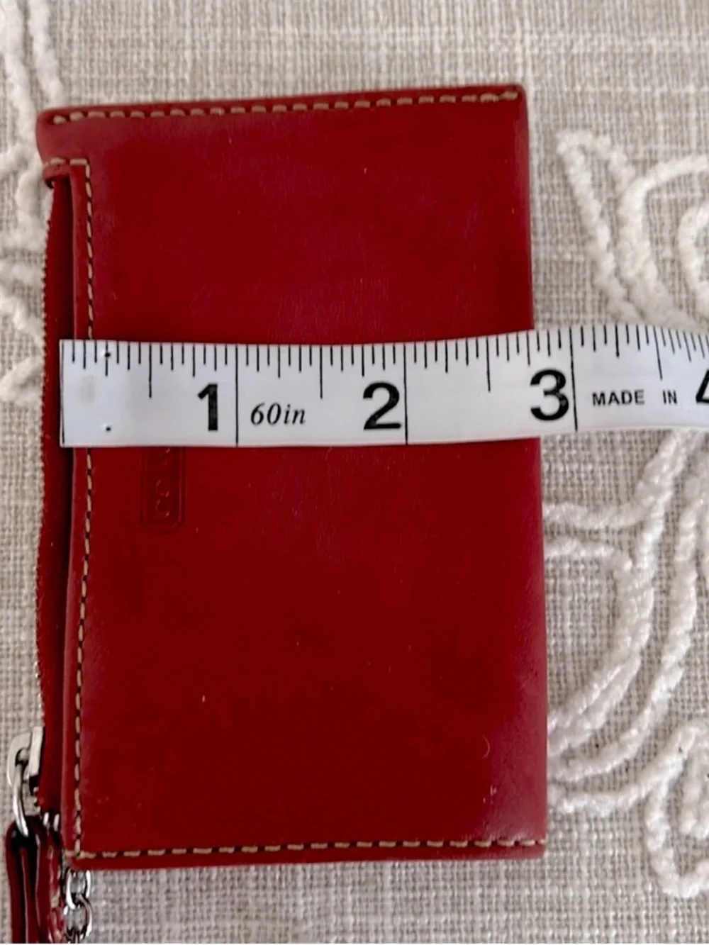 Coach Red Leather Card Holder Wallet With Key Ring
